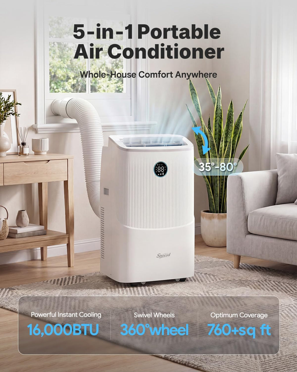 16000 btu portable air conditioners, cools up to shown in use