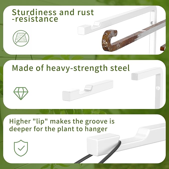 2 Pack 8 Inch Plant Hanger Hooks for Indoor Hanging Plants, Heavy Duty Steel Hanging Plant Brackets Wall Mount Hooks for Hanging Bird Feeders Flower Basket Wind Chime Solar Lanterns Outdoor, White