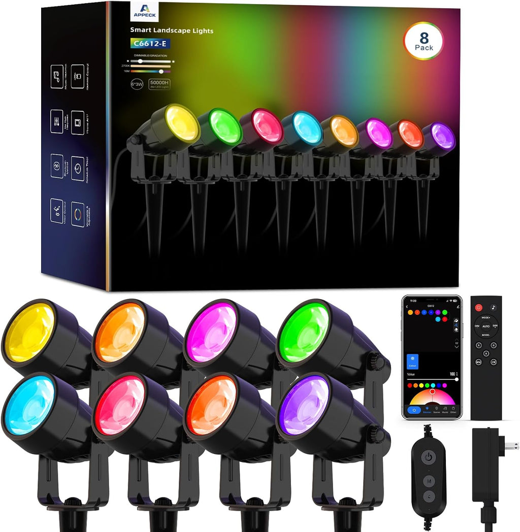 appeck landscape lighting, rgbw spotlights with app control,8, main product view