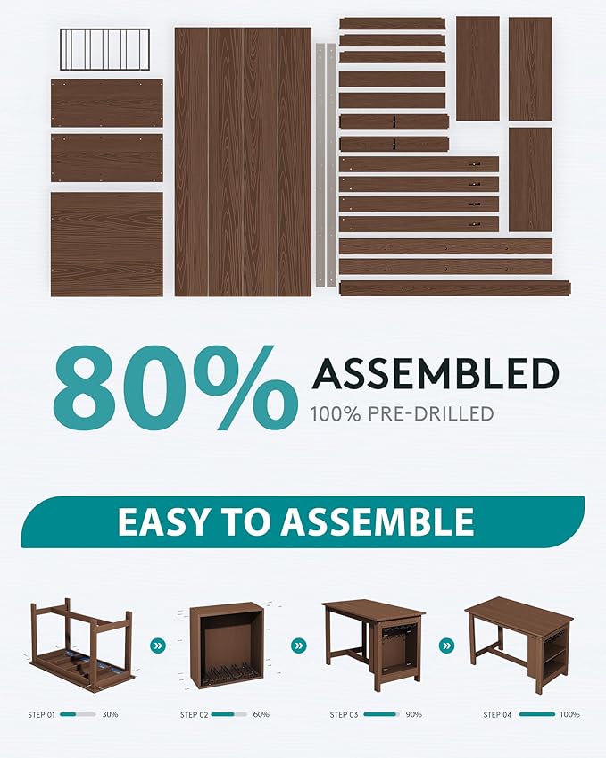 SERWALL Outdoor Bar Table, All Weather HDPE 36" Counter Height Dining Table with Storage and Wine Rack for Patio, Garden, Backyard, Balcony, Poolside, Brown