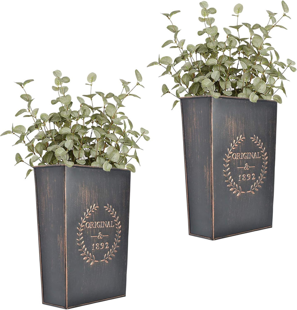 LESEN Rustic Metal Wall Planter Country Home Hanging Wall Vase Pocket for Plants or Flower Indoor or Outdoor Farmhouse Wall Decor,Set of 2