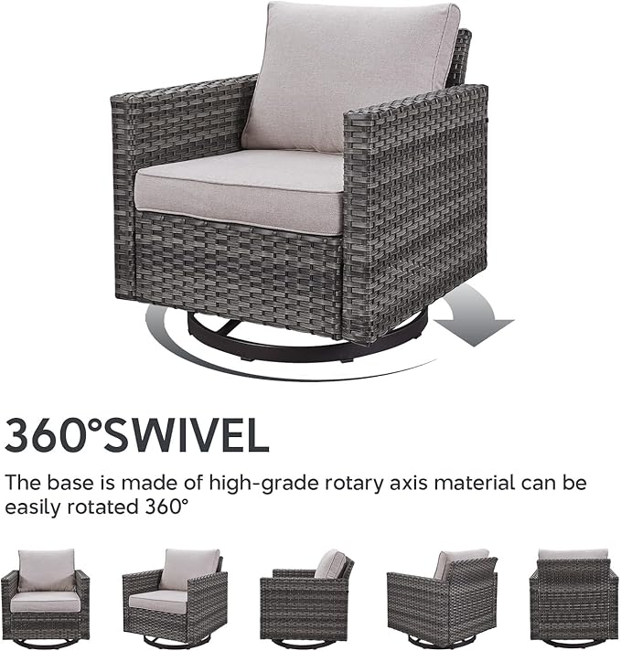 Belord Patio Furniture Set with Fire Pit Table: 9 Pieces Wicker Oversize Patio Conversation Set with Outdoor Swivel Glider Rocker Rattan Couch Ottomans, Anti-Rust Frame, Removable Cushion Beige