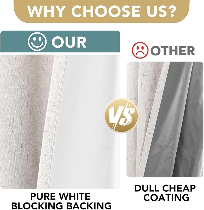 H.VERSAILTEX Primitive Linen Curtains 100% Blackout Curtain Drapes Burlap Fabric Curtains with White Thermal Insulated Liner, Grommet Top Drapes Living Room/Bedroom (2 Panels, 42 x 54 Inch, Ivory)