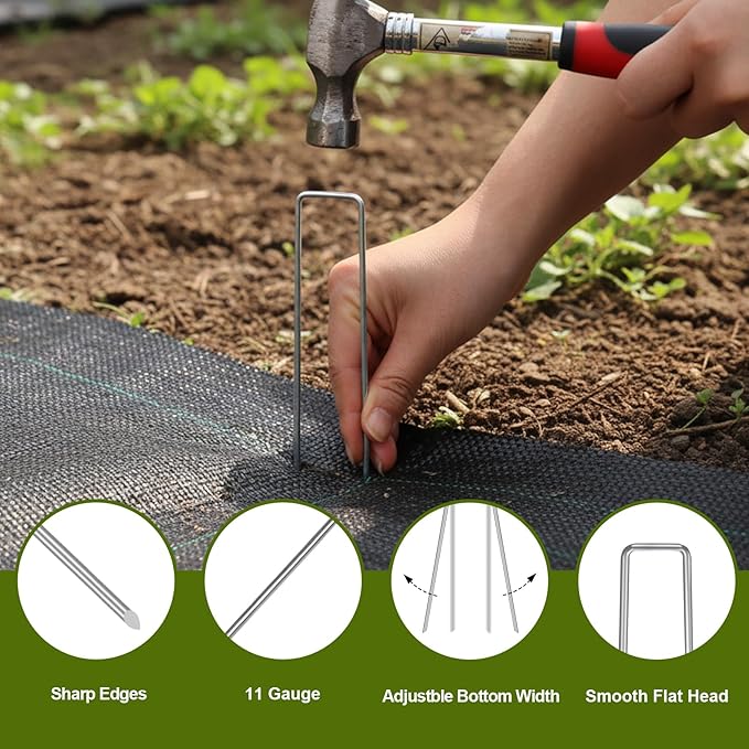 HongWay 100 Pack 6 Inch Landscape Staples, Galvanized Garden Stakes 11 Gauge U-shaped Tent Stakes Yard Pins Plant Cover Stakes Ground Staples for Landscaping Fabric, Lawn, Turf, Fence, Irrigation Hose