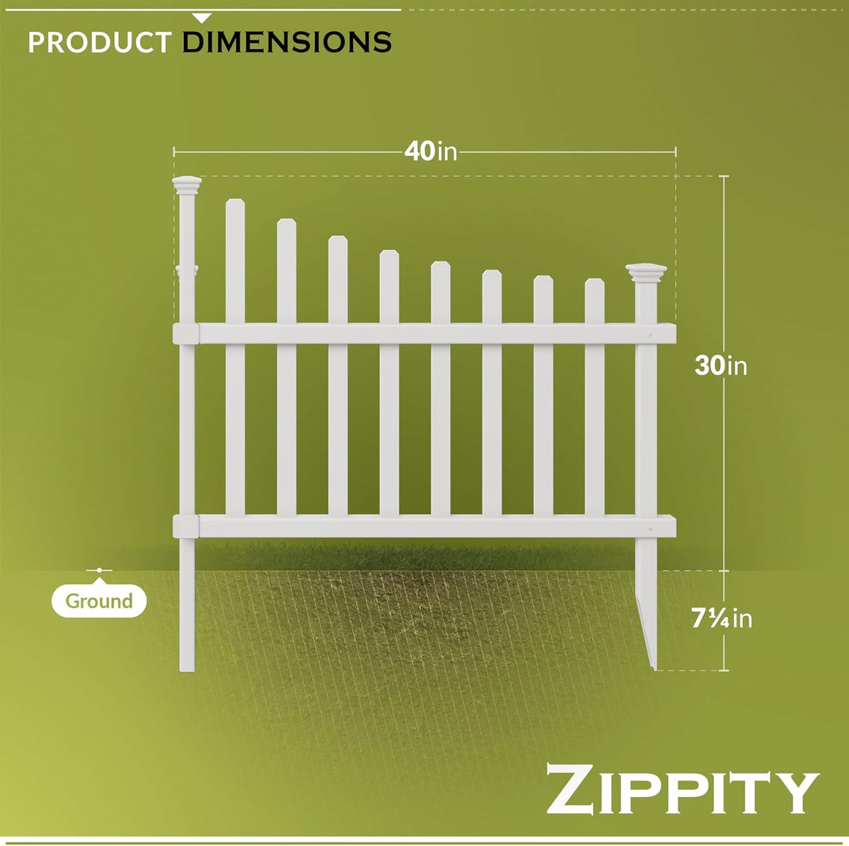 zippity ashley corner picket fence, white vinyl diy showing dimensions