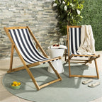 SAFAVIEH Outdoor - Loren Folding Sling Chair Set of 2 - Natural & Navy Stripe - Solid Wood Frame - Portable Bistro Design - Ideal for Patio, Poolside, Backyard, 24" W x 43" D x 25" H (PAT7040A-SET2)