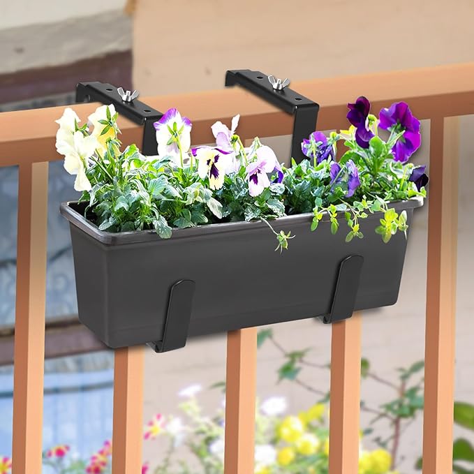 Planter Box Brackets, Adjustable Flower Brackets for Deck Railing, No Drill Window Bracket for Outdoor Planters-4 Pack