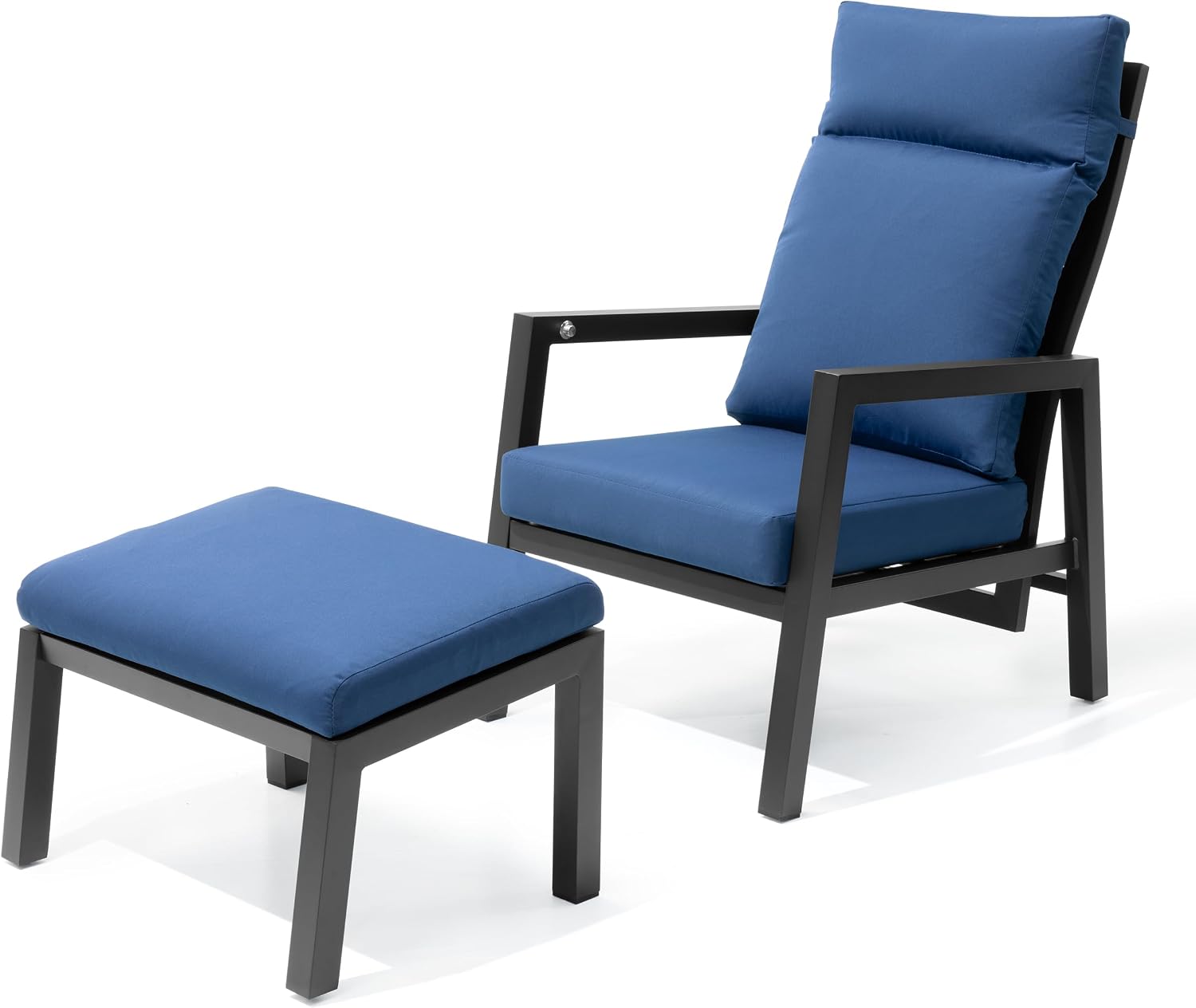 Pellebant Aluminum Outdoor Recliner Chair with Pneumatically Adjustable Backrest - Weather-Resistant Patio Lounge Chair, 4.7-Inch Thick Removable Cushions for Deck, Porch & Backyard, Navy Blue