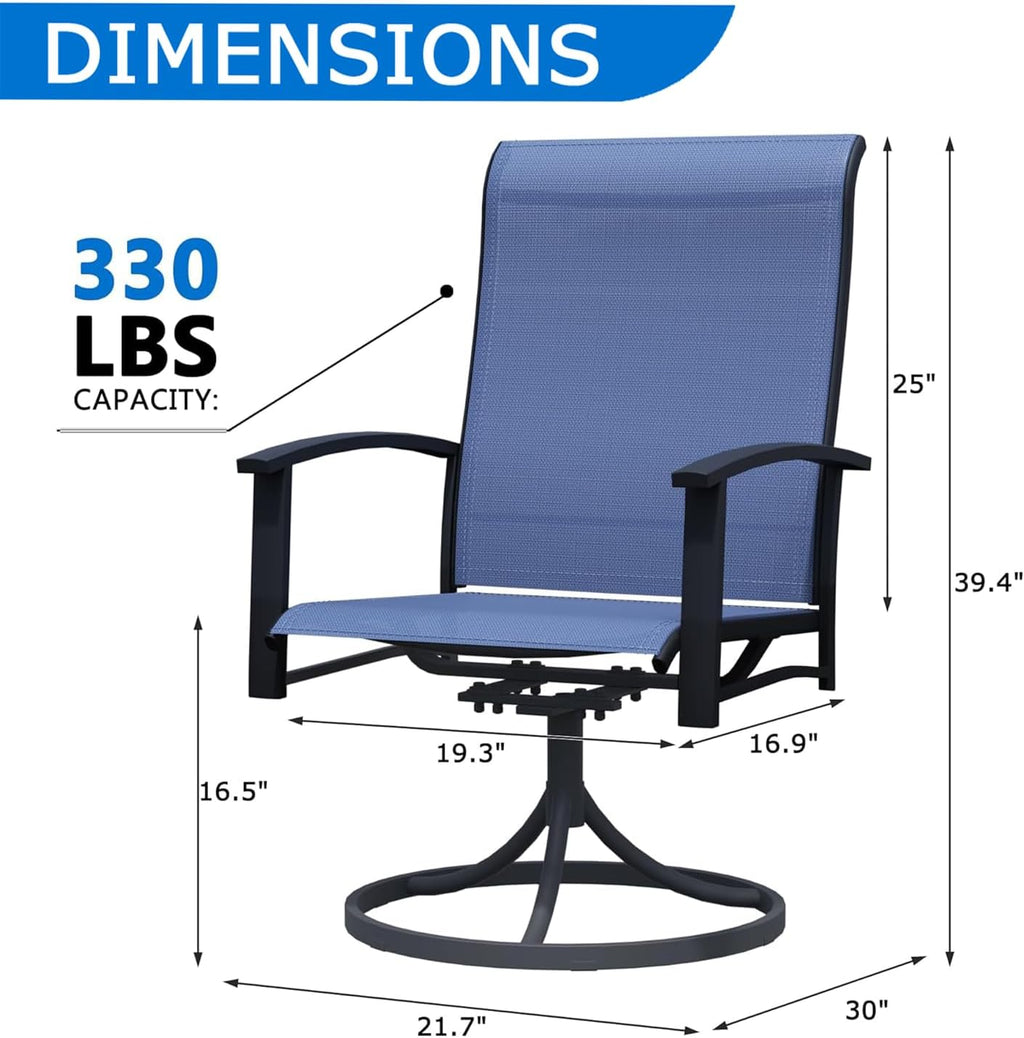 Patio Swivel Chairs Set of 2, All-Weather Swivel Rocker Chair, Outdoor Dining Chairs with High Back, Porch Chairs for Lawn, Porch, Garden, Blue