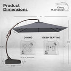 Grand patio Sunbrella 10x10 FT Cantilever Umbrella with Base Included Patio Square Aluminum Offset Umbrellas for Outdoor Pool (Charcoal, 10X10 FT-SUNBRELLA)