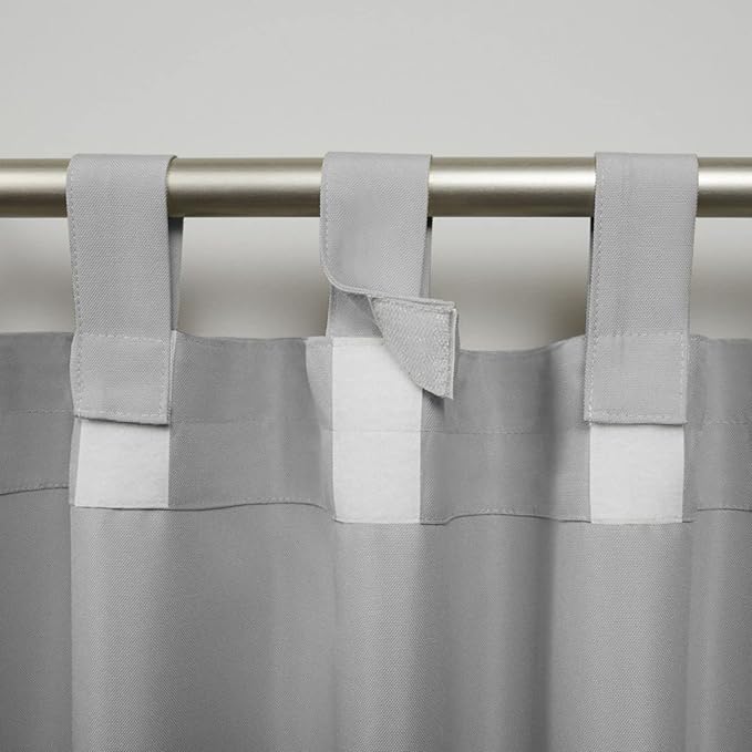 Exclusive Home Cabana Solid Indoor/Outdoor Light Filtering Hook-and-Loop Tab Top Curtain Panel Pair, 54"x132", Cloud Grey