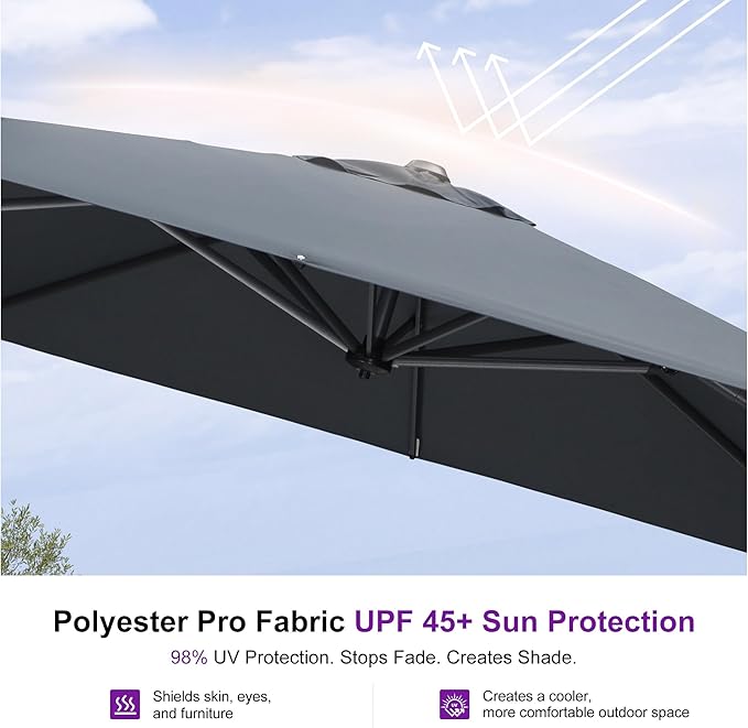 PURPLE LEAF 8 Feet Patio Umbrella Outdoor Cantilever Square Umbrella Aluminum Offset Umbrella with 360-degree Rotation for Garden Deck Pool Patio, Light Grey