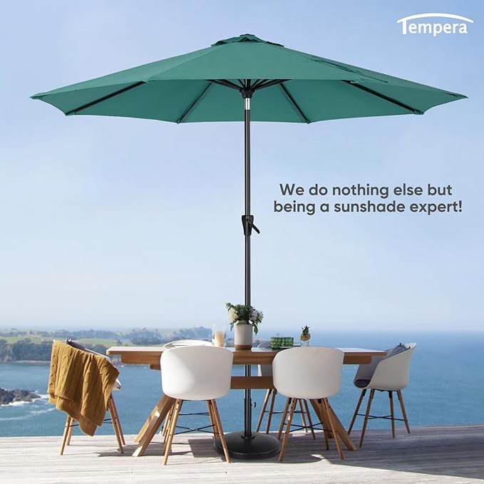 Tempera Patio Market Outdoor Table Umbrella with Auto Tilt and Crank, Large Sun Umbrella with Sturdy Pole & Fade Resistant Canopy, Easy to Set