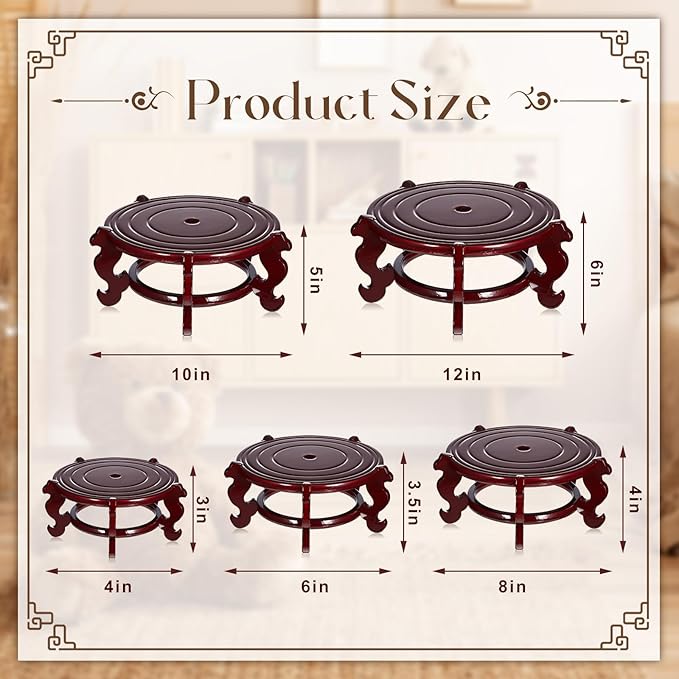 Geetery 2 Pcs 4 to 12 in Wooden Plant Stands Indoor Chinese Oriental Plant Stand for Vase Fishbowl Flower Pot Lamp Redwood Base Vintage Display Rack Decor(4 Inch)