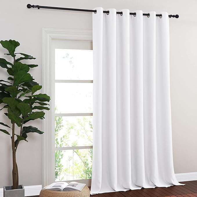 NICETOWN Sliding Door Curtain Window Treatment, Energy Smart Thermal Insulated Extra Wide Solid Blackout Curtains/Drapes for Patio Door (1 Panel, Pure White, W80 x L95)