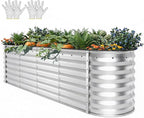 YITAHOME 24" Tall 9 in 1 Large Raised Garden Bed Kit, 8x2x2ft Galvanized Metal Planter Box with Gloves and Safety Rubber, Outdoor Above Ground Planters for Plants Vegetables Flowers, Silver