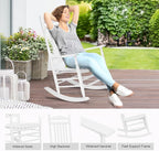 VINGLI Wooden Rocking Chair, Outdoor Chair with 450 lbs Support, Relaxing Rocker with Solid Wood High Back Seat Reclining Seat for Deck, Garden, Backyard, Porch, Indoor or Outdoor Use (White, 2PCS)