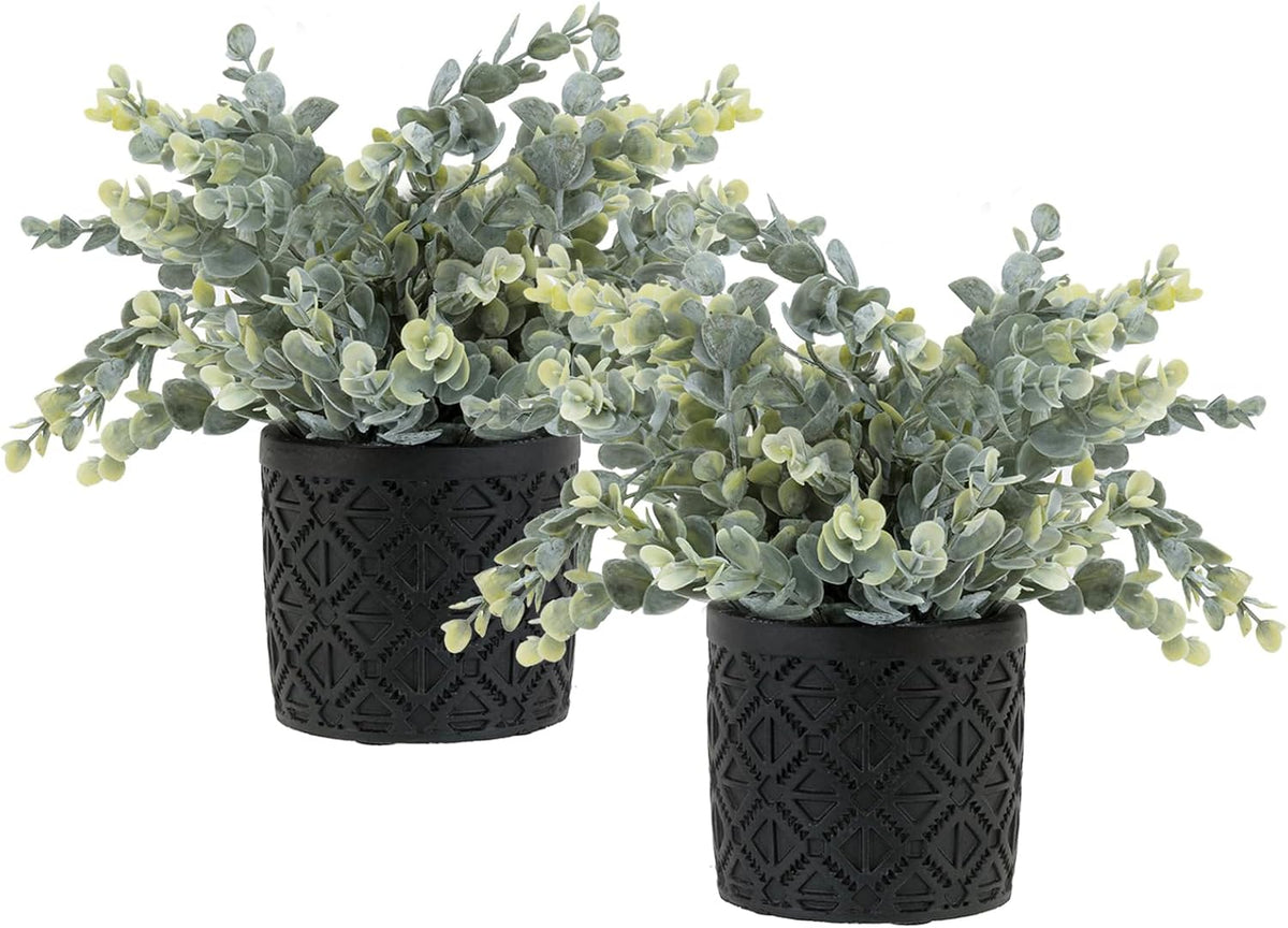mygift artificial eucalyptus plant black concrete pot geometric, main product view