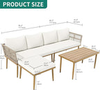 DWVO 6 Pieces Patio Furniture Set, L Couch Outdoor with Coffee Table&Washable Cushions, Outdoor Patio Sectional Wicker Rattan Conversation Sectional Set for Garden Yard Pool Beige