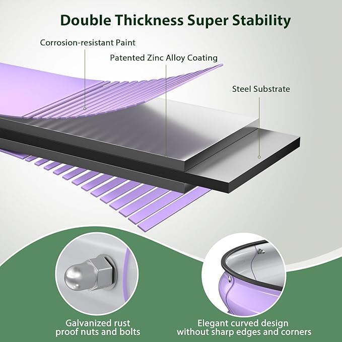 Raised Garden Bed Kit, 5x2x1 ft Galvanized Planter Box Outdoor with Safety Edging, Large Metal Raised Beds for Gardening Vegetables Flower Fruits (Provence Purple)