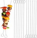 Stainless Steel Skewers for Grilling: 12pcs Reusable Kabob Sticks Round BBQ Skewers for Chicken Meat Shrimp Vegetables