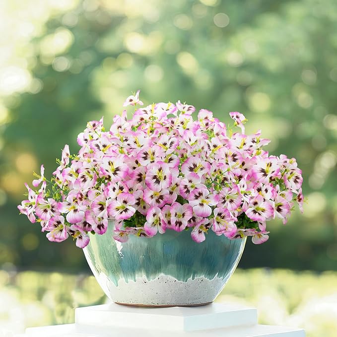12 Bundles Artificial Pansy Flowers for Outdoor, Faux Silk Pansies Spring Flowers for Outside for Planter Front Door Porch Patio Yard Window Box Home Decor (Pink)