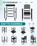 SERWALL 5-Piece Adirondack Bar Chairs Set, HDPE Adirondack Barstools with Pub Table, Outdoor Patio Bar Furniture for Bistro, Balcony, Poolside, Garden - Black