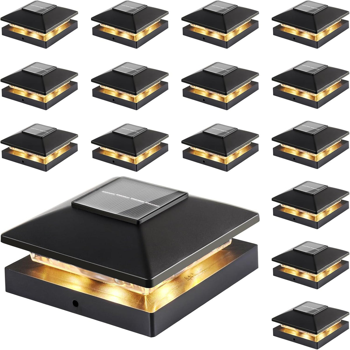 solar post cap lights outdoor 16-pack, black waterproof, main product view