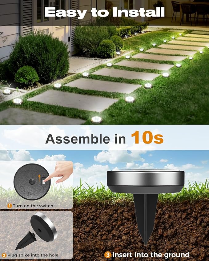 btfarm 6 Pack Solar Lights Outdoor, 8 LED Solar Ground Lights IP65 Waterproof Flat Solar Disc Light, Pathway Lights for Garden Lawn Patio Yard Path Landscape, Cool White