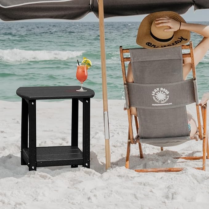Adirondack Square Outdoor Side Table,2-Tier Storage Patio Side Table, HDPE End Tables for Backyard Pool Porch Garden Lawn