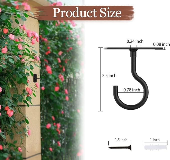 2.5in Ceiling Hooks for Hanging Plants 20Pack Black