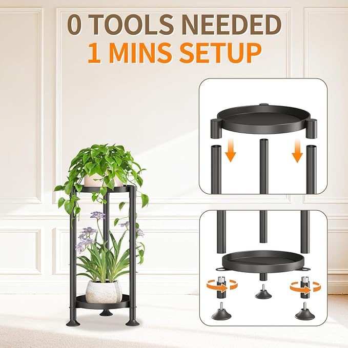 LASZOLA 2 Tier Black Corner Plant Stand Indoor for Large Tall Flower, Heavy Duty Sturdy Metal Vertical Tiered Planters Holder for Patio, Multi Level Wrought Iron Organizer Décor for Modern Farmhouse