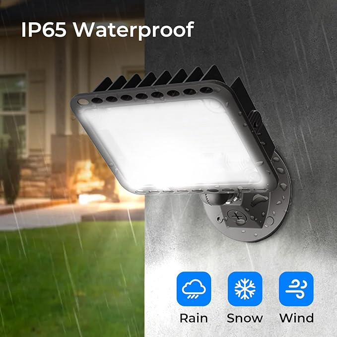 CINOTON 65W LED Flood Lights Outdoor, IP65 Waterproof Exterior Security Wall Lights with 180°Knuckle, 9100LM 120V Outside Aluminum Lighting Fixture for Patio Porch Barn Garden 5000K 4 Pack, UL Listed