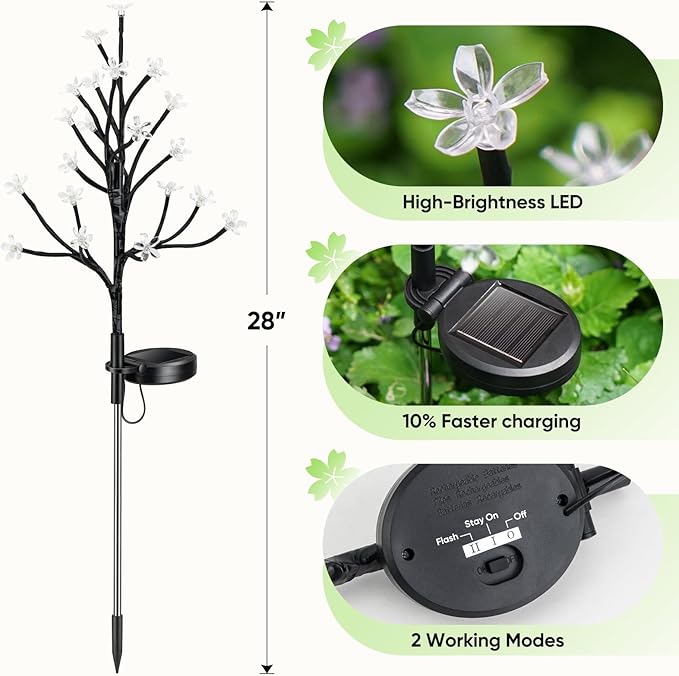Solar Garden Lights Garden Decor, Solar Flowers Outdoor Decorative,2Pack 40LED Fairy Solar Lights Outdoor Waterproof Outside Yard,Patio,Pathway Decorations,Gardening Gifts for Women Mom