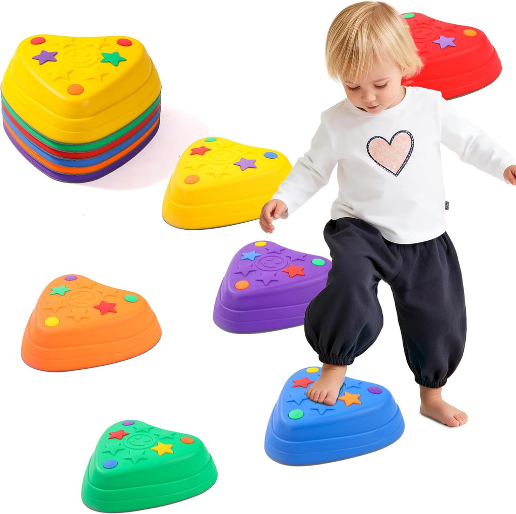 Balance Stepping Stones for Kids – 6PCS Heart-Shaped Sensory Stepping Stones with Non-Slip Textures, Balance Stones for Ages 3-12