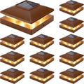 solar post cap lights outdoor 12pack, brown waterproof, main product view