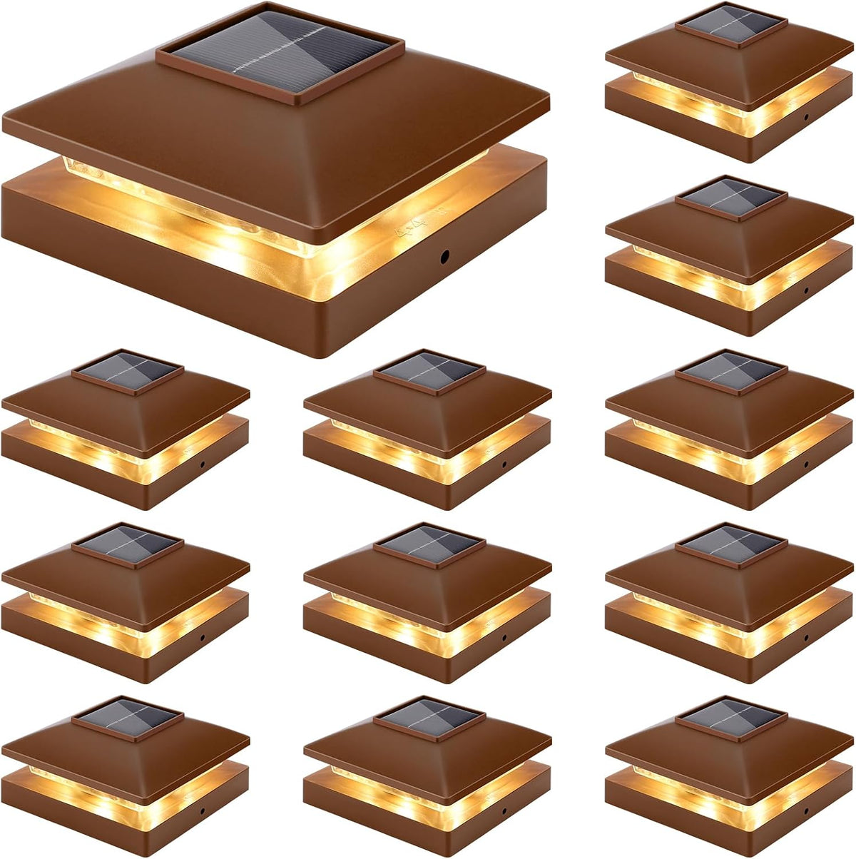 solar post cap lights outdoor 12pack, brown waterproof, main product view