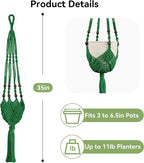USLAI Macrame Plant Hanger Indoor Outdoor, Fits 3 to 6.5 inch Pots, Hanging Planter Holder with Beads and Tassels, Boho Home Decor, 35+35 Inch, Green (POTS NOT Included)