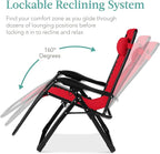 Best Choice Products Oversized Zero Gravity Chair, Folding Outdoor Patio Recliner, XL Anti Gravity Lounger w/Removable Cushion, Cup Holder, Side Tray, 350lb Capacity - Crimson Red