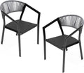 Patio Dining Chairs Set of 2 Aluminum Stackable Outdoor Chairs | Wicker Barrel Backrest Armchairs for Patio, Deck, Backyard, Grey