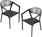 Patio Dining Chairs Set of 2 Aluminum Stackable Outdoor Chairs | Wicker Barrel Backrest Armchairs for Patio, Deck, Backyard, Grey