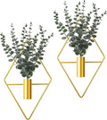 Jexine 8 Pcs Hanging Planters with Artificial Eucalyptus Metal Hanging Vase Indoor Plants Holder Modern Geometric Boho Bathroom Wall Decor for Living Room Home Office (Eucalyptus,Gold)