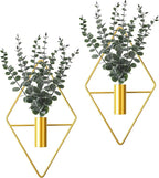 Jexine 8 Pcs Hanging Planters with Artificial Eucalyptus Metal Hanging Vase Indoor Plants Holder Modern Geometric Boho Bathroom Wall Decor for Living Room Home Office (Eucalyptus,Gold)