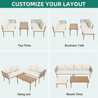 YITAHOME Patio Furniture Set, 6 Pieces Outdoor Rattan Woven Sectional Sofa Patio Loveseat with Ottoman and and Side Table, Conversation Set for Backyard, Porch, Boho - Beige