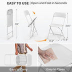 VINGLI 20 Pack White Plastic Folding Chair, Indoor Outdoor Portable Stackable Commercial Seat with Steel Frame 350lb. Capacity for Events Office Wedding Party Picnic Kitchen Dining