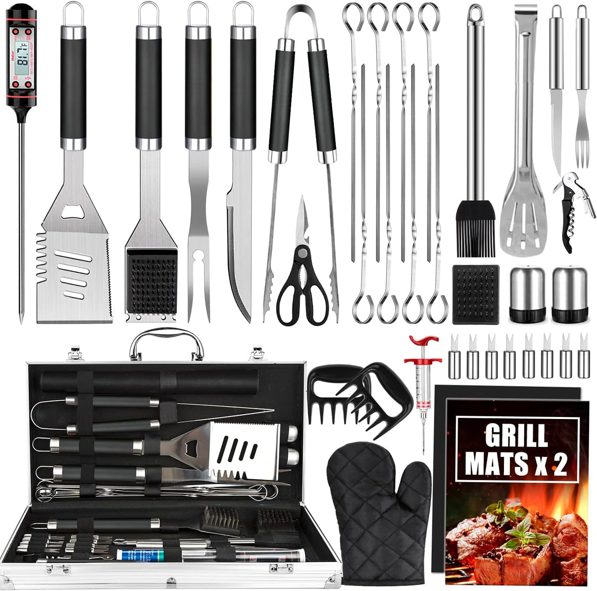 cifaisi 38pcs bbq tools grilling accessories set with shown in use