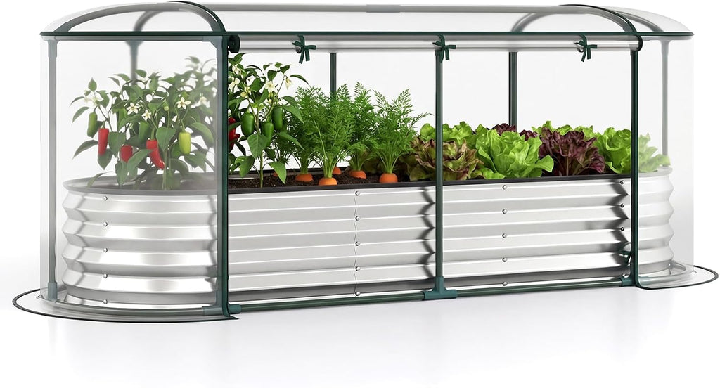 giantex raised garden bed w/greenhouse cover, outdoor oval, main product view