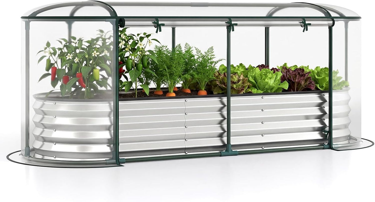 giantex raised garden bed w/greenhouse cover, outdoor oval, main product view