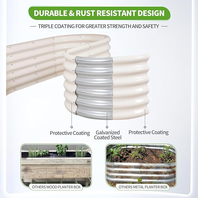 Galvanized Raised Garden Bed - 6x2x1.4FT Metal Planter Boxes Outdoor | Oval Steel Raised Bed Kit for Gardening with Protective Tape, Gloves for Vegetables, Flower, Herb (White)