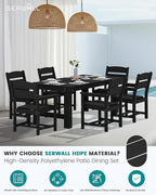SERWALL Outdoor Dining Table Set, 67‘’ HDPE Patio Dining Set for 4, All-Weather Outdoor Table and Chairs Set for Deck, Black